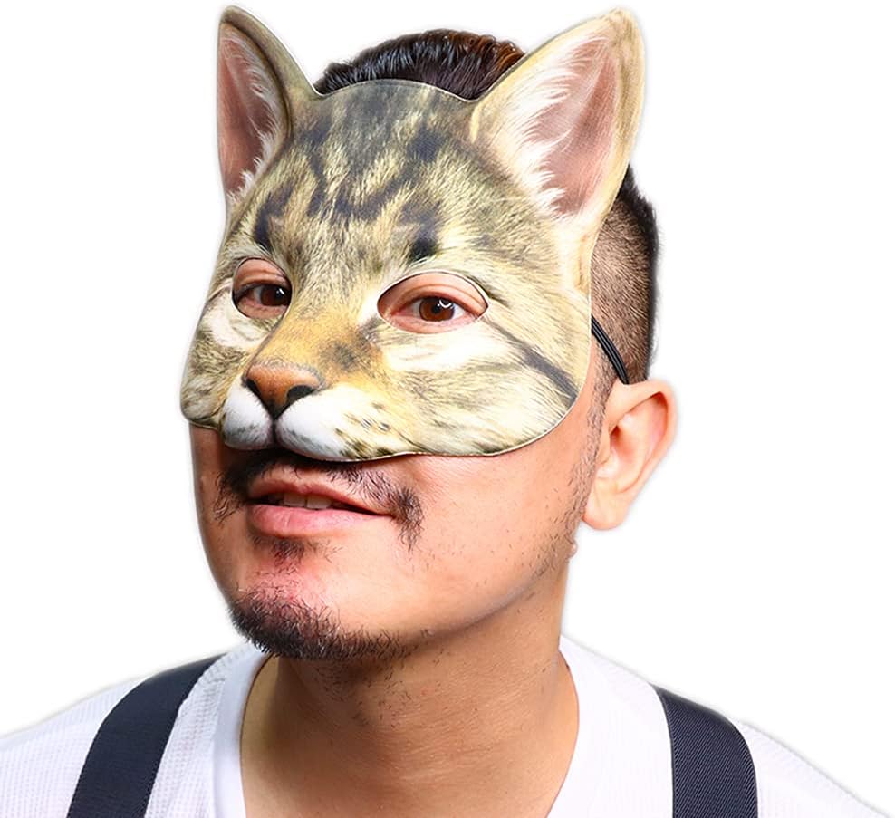 猫のお面　ハロウィン 和風 猫のお面 F / G 〈 レッド ブラック 〉猫の半面お面 猫面